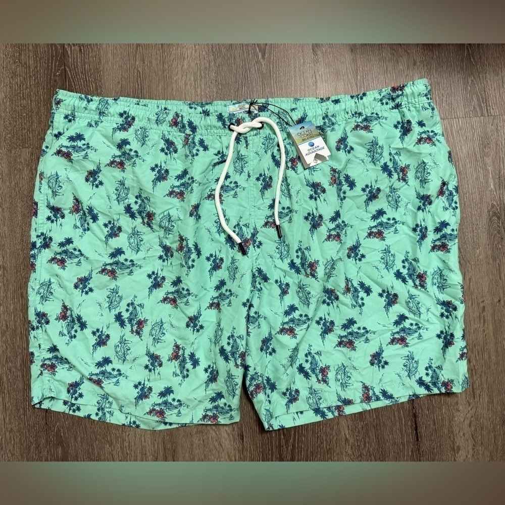 NWT Teal Tropical Print Swim Trunks Swimsuit
Size 3XLT Beach Vacation